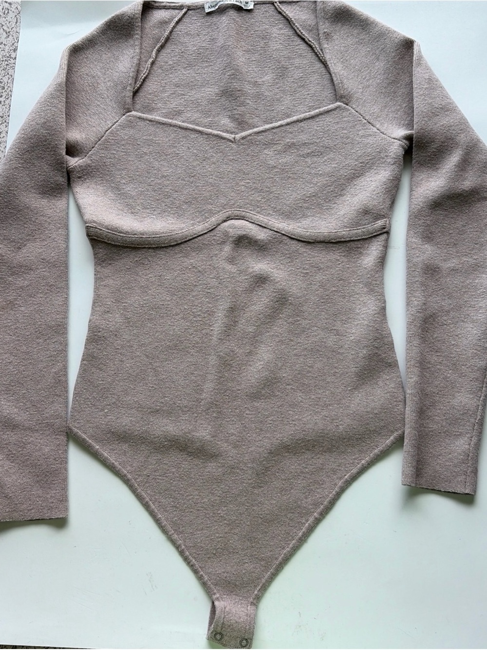 Abercrombie&Fitch Taupe Long Sleeve Sweater Bodysuit Sweetheart Neckline Medium